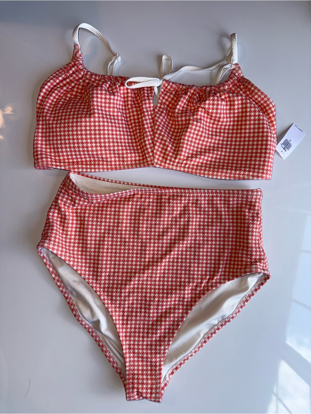 NWT OLD NAVY High Waist High Cut Red Country Gingham Two-Piece Swim Suit XL